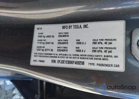 2019 Tesla Model 3 Long Range/Performance из США, поврежденный, VIN 5YJ3E1EB0KF469298